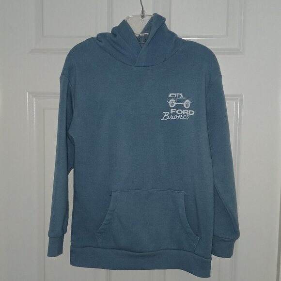 Vintage Heritage Automotive Dusty Blue Ford Bronco Graphic w Pocket Hoodie Sz 8